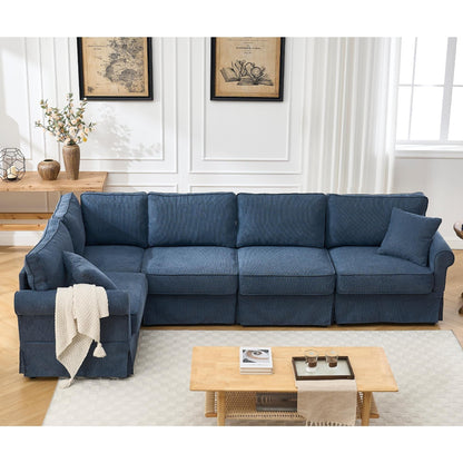 Modern L-Shaped 5-Seat Reversible Sectional Sofa Corner Couch with Rolled Arms for Living Room Apartment