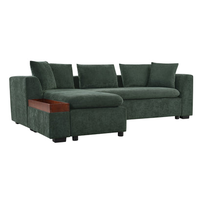 Modern L-Shaped Chenille Sectional Sofa with Wooden Storage Compartment and Matching Pillows for Living Room