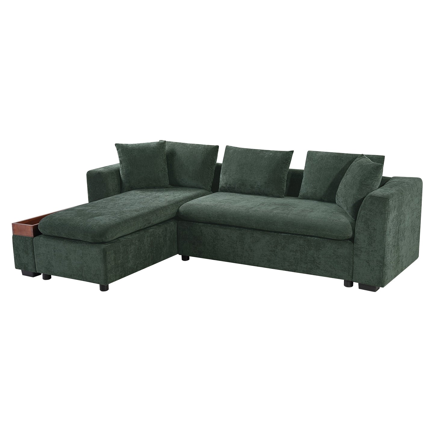 Modern L-Shaped Chenille Sectional Sofa with Wooden Storage Compartment and Matching Pillows for Living Room