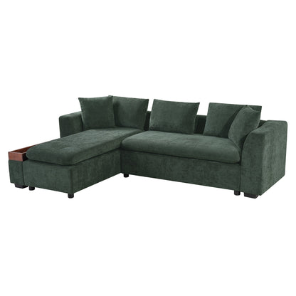 Modern L-Shaped Chenille Sectional Sofa with Wooden Storage Compartment and Matching Pillows for Living Room