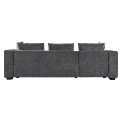 Modern L-Shaped Chenille Sectional Sofa with Wooden Storage Compartment and Matching Pillows for Living Room