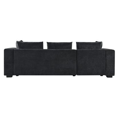 Modern L-Shaped Chenille Sectional Sofa with Wooden Storage Compartment and Matching Pillows for Living Room