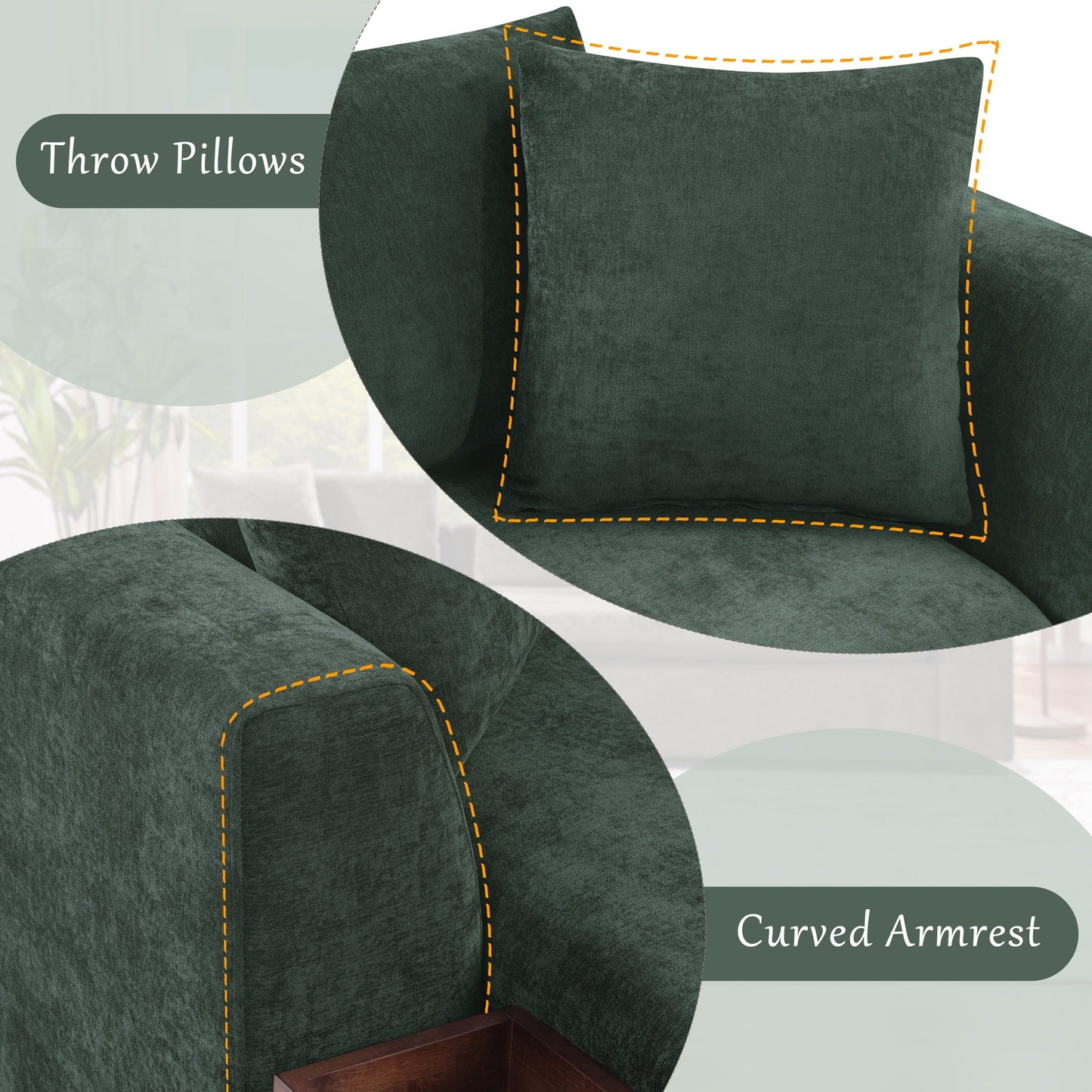 Modern L-Shaped Chenille Sectional Sofa with Wooden Storage Compartment and Matching Pillows for Living Room