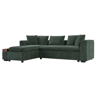 Modern L-Shaped Chenille Sectional Sofa with Wooden Storage Compartment and Matching Pillows for Living Room