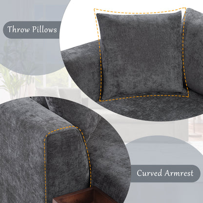Modern L-Shaped Chenille Sectional Sofa with Wooden Storage Compartment and Matching Pillows for Living Room