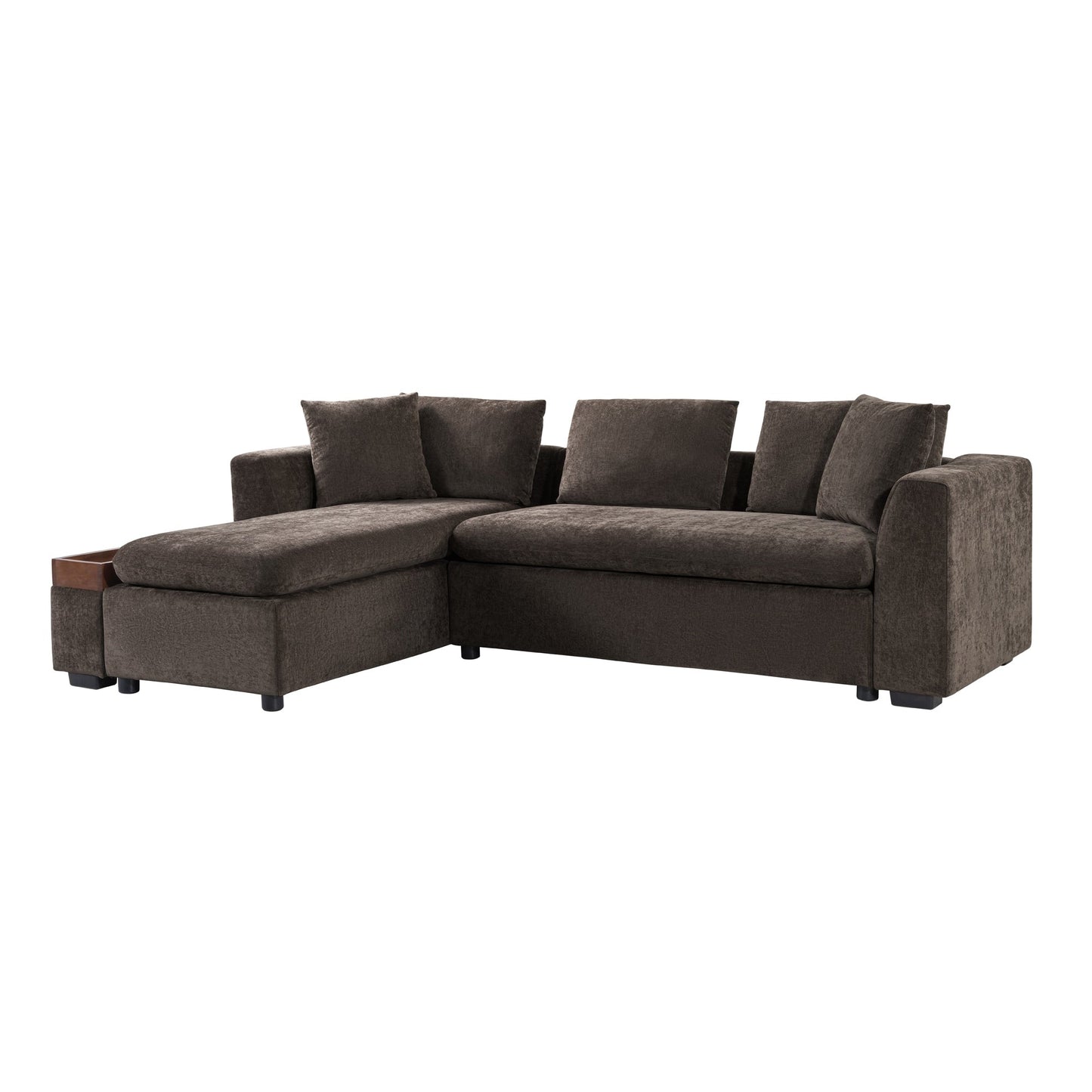 Modern L-Shaped Chenille Sectional Sofa with Wooden Storage Compartment and Matching Pillows for Living Room