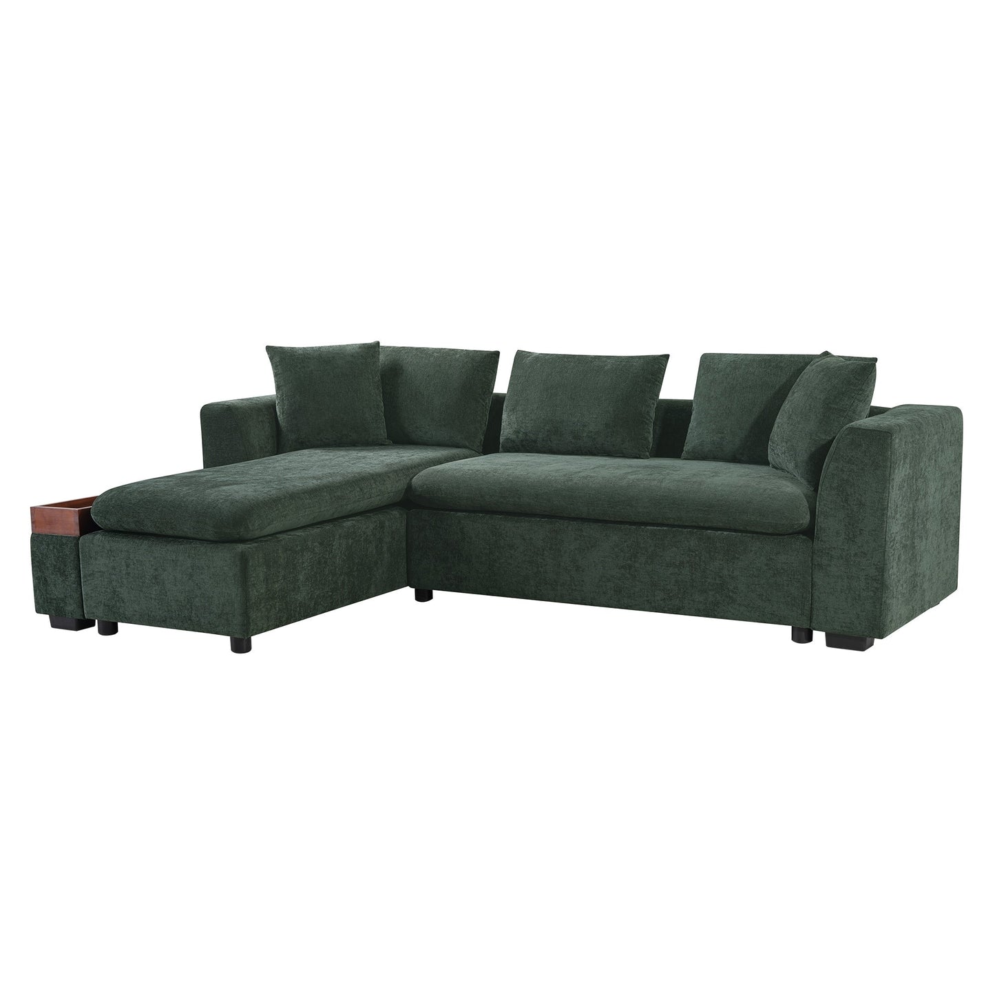 Modern L-Shaped Chenille Sectional Sofa with Wooden Storage Compartment and Matching Pillows for Living Room