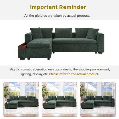 Modern L-Shaped Chenille Sectional Sofa with Wooden Storage Compartment and Matching Pillows for Living Room