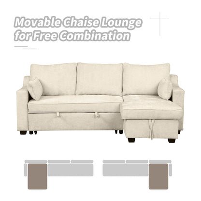 Modern L-Shaped Convertible Sofa Bed with Storage Chaise, USB Ports and Storage Racks for Living Room