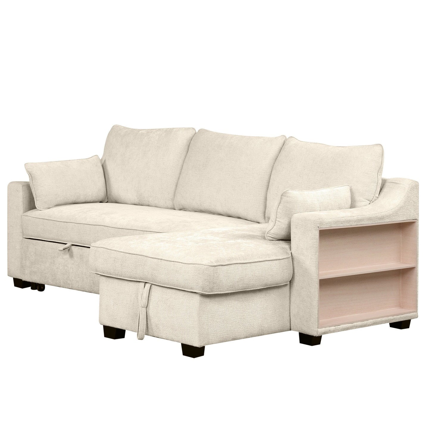 Modern L-Shaped Convertible Sofa Bed with Storage Chaise, USB Ports and Storage Racks for Living Room