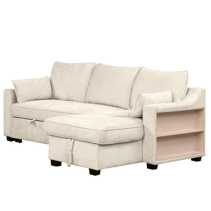 Modern L-Shaped Convertible Sofa Bed with Storage Chaise, USB Ports and Storage Racks for Living Room