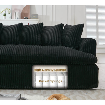 Modern L-Shaped Corduroy 4-Seat Modular Sectional Sofa with Curved Design and Back Cushions for Living Room