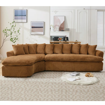 Modern L-Shaped Corduroy 4-Seat Modular Sectional Sofa with Curved Design and Back Cushions for Living Room