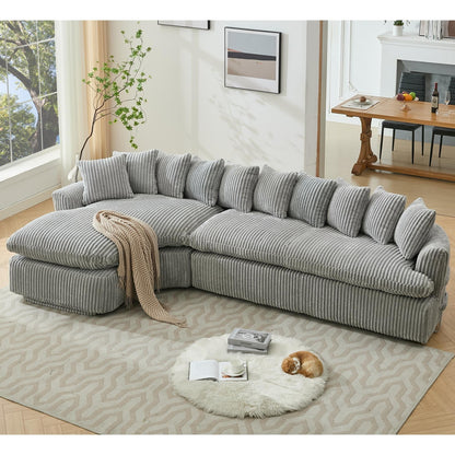 Modern L-Shaped Corduroy 4-Seat Modular Sectional Sofa with Curved Design and Back Cushions for Living Room