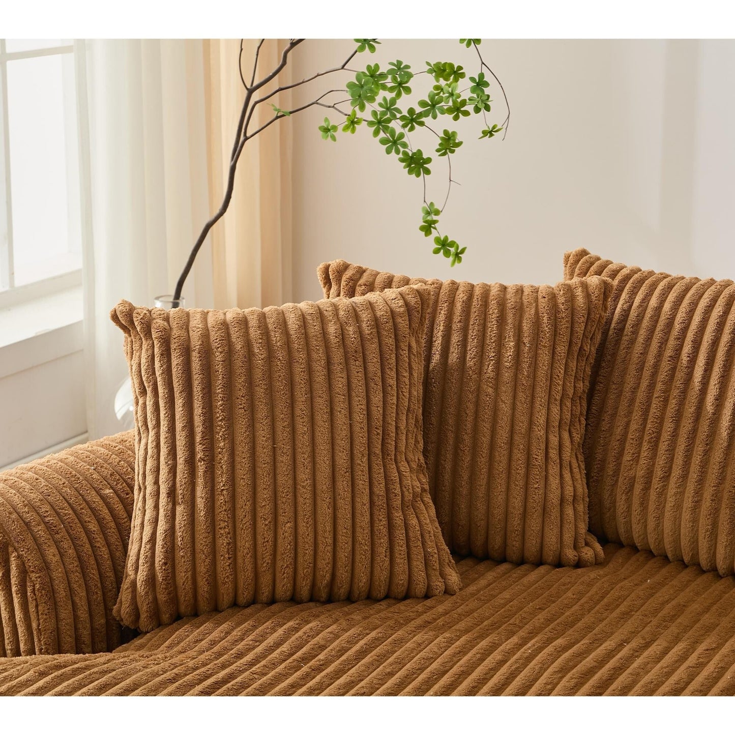 Modern L-Shaped Corduroy 4-Seat Modular Sectional Sofa with Curved Design and Back Cushions for Living Room