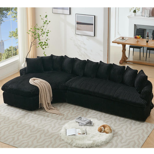 Modern L-Shaped Corduroy 4-Seat Modular Sectional Sofa with Curved Design and Back Cushions for Living Room