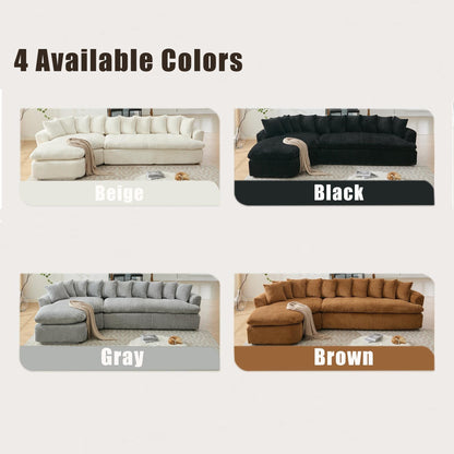 Modern L-Shaped Corduroy 4-Seat Modular Sectional Sofa with Curved Design and Back Cushions for Living Room