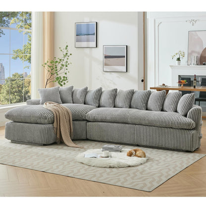 Modern L-Shaped Corduroy 4-Seat Modular Sectional Sofa with Curved Design and Back Cushions for Living Room