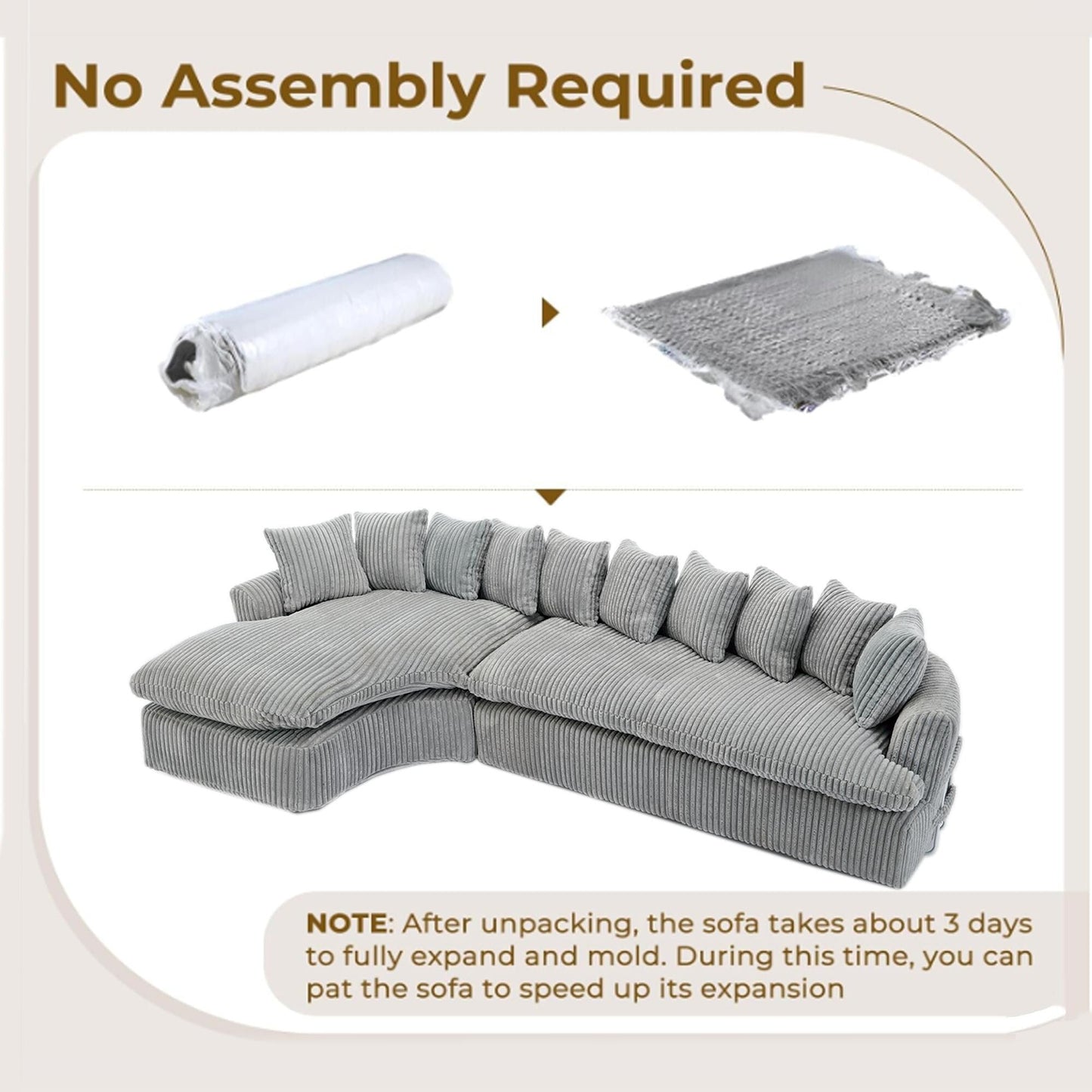 Modern L-Shaped Corduroy 4-Seat Modular Sectional Sofa with Curved Design and Back Cushions for Living Room