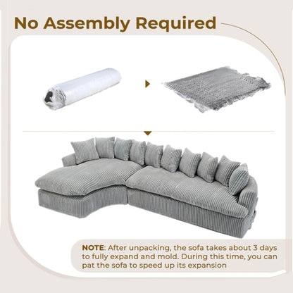 Modern L-Shaped Corduroy 4-Seat Modular Sectional Sofa with Curved Design and Back Cushions for Living Room