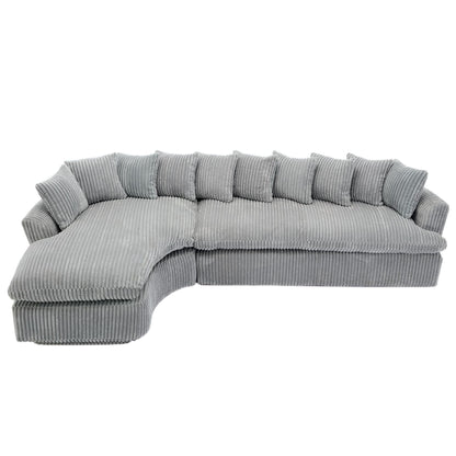 Modern L-Shaped Corduroy 4-Seat Modular Sectional Sofa with Curved Design and Back Cushions for Living Room