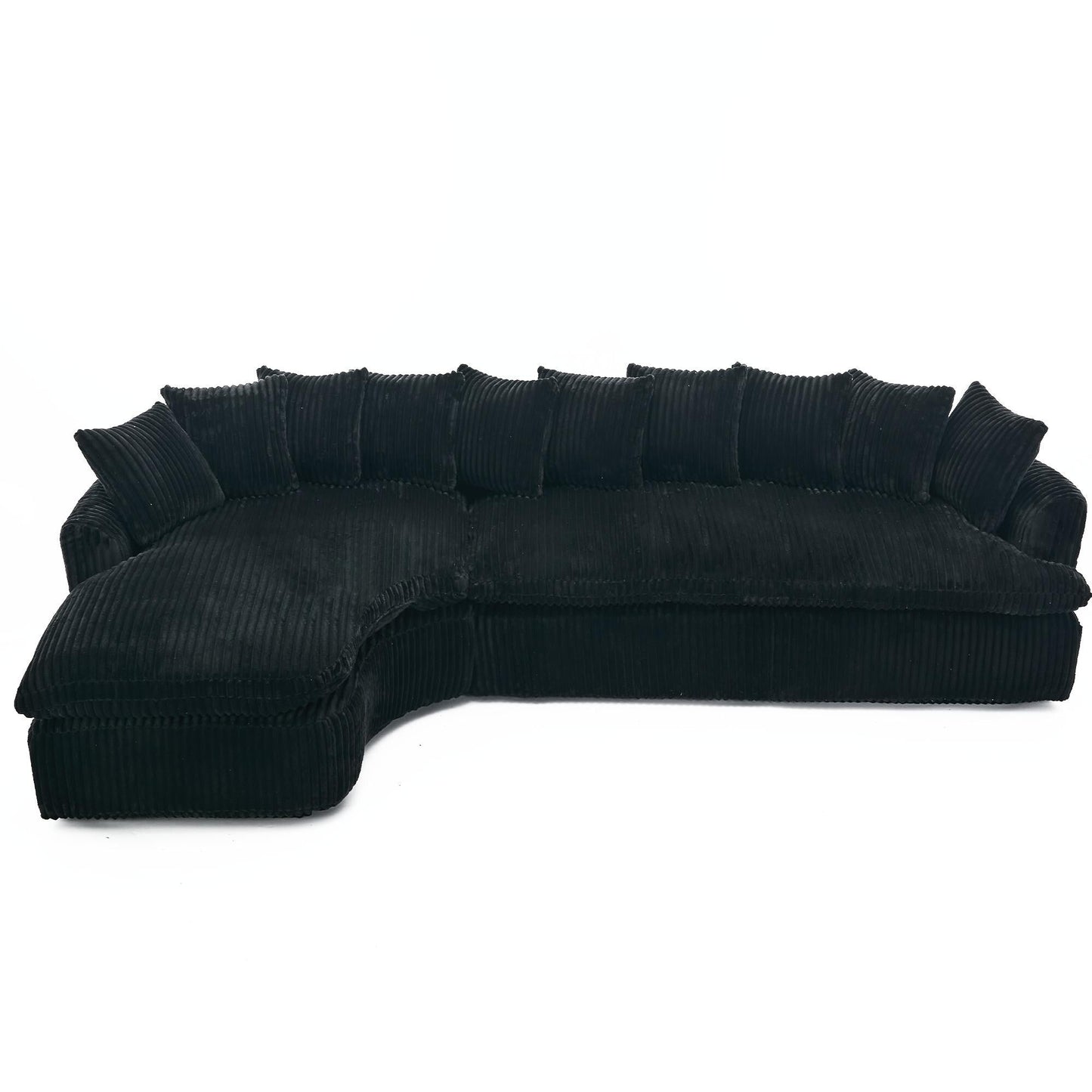 Modern L-Shaped Corduroy 4-Seat Modular Sectional Sofa with Curved Design and Back Cushions for Living Room