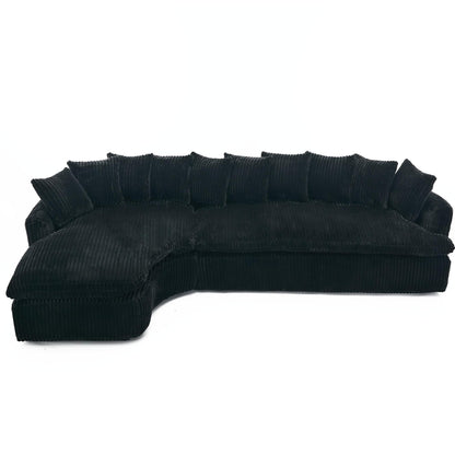 Modern L-Shaped Corduroy 4-Seat Modular Sectional Sofa with Curved Design and Back Cushions for Living Room