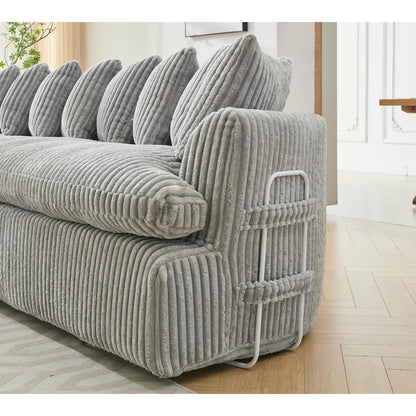 Modern L-Shaped Corduroy 4-Seat Modular Sectional Sofa with Curved Design and Back Cushions for Living Room
