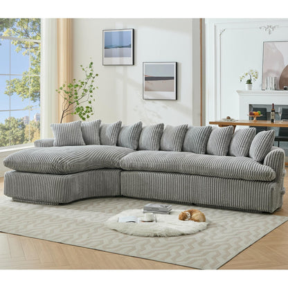 Modern L-Shaped Corduroy 4-Seat Modular Sectional Sofa with Curved Design and Back Cushions for Living Room