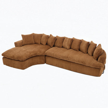 Modern L-Shaped Corduroy 4-Seat Modular Sectional Sofa with Curved Design and Back Cushions for Living Room