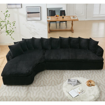 Modern L-Shaped Corduroy 4-Seat Modular Sectional Sofa with Curved Design and Back Cushions for Living Room