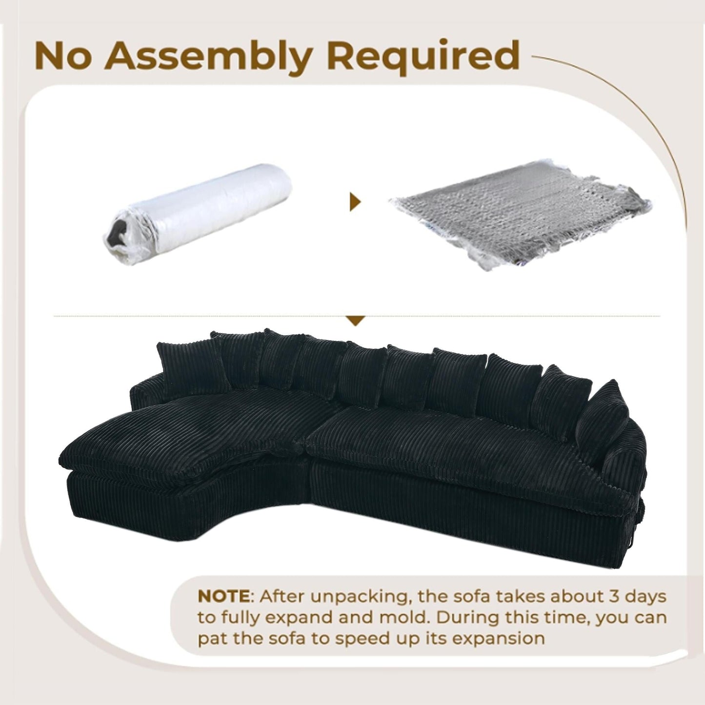 Modern L-Shaped Corduroy 4-Seat Modular Sectional Sofa with Curved Design and Back Cushions for Living Room