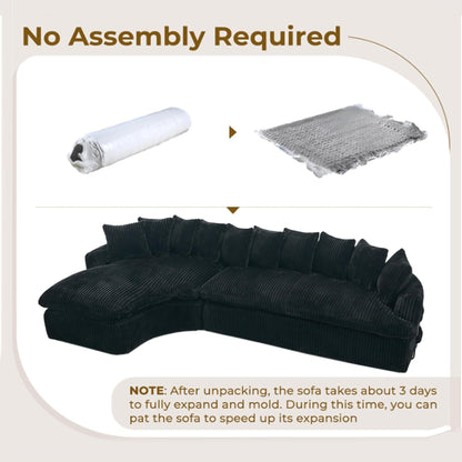 Modern L-Shaped Corduroy 4-Seat Modular Sectional Sofa with Curved Design and Back Cushions for Living Room