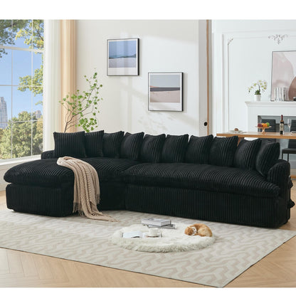 Modern L-Shaped Corduroy 4-Seat Modular Sectional Sofa with Curved Design and Back Cushions for Living Room