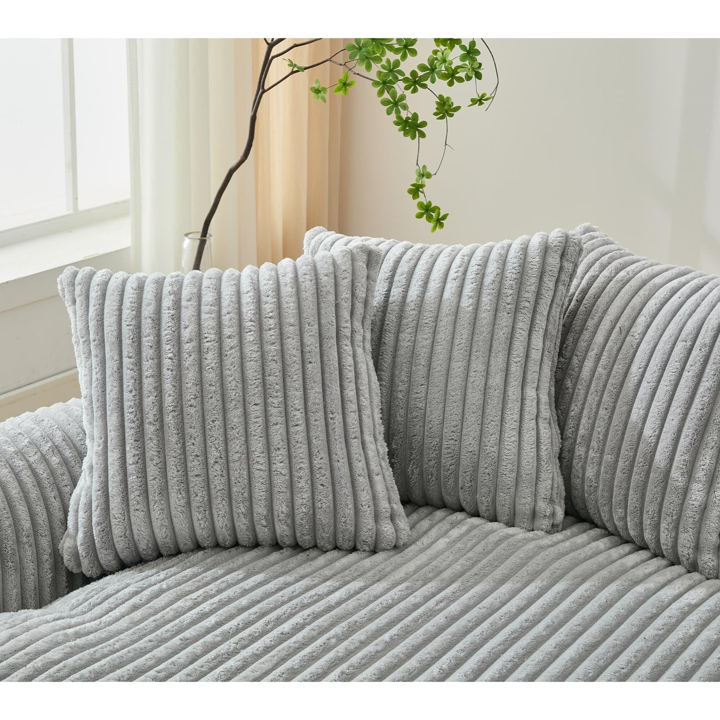 Modern L-Shaped Corduroy 4-Seat Modular Sectional Sofa with Curved Design and Back Cushions for Living Room