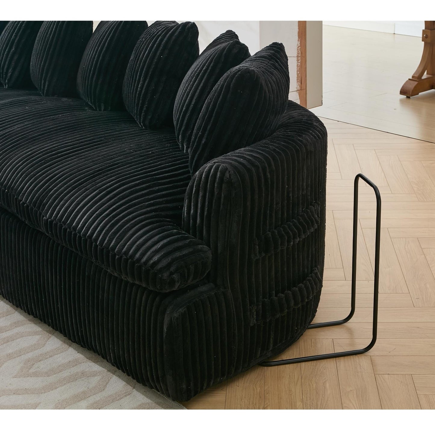 Modern L-Shaped Corduroy 4-Seat Modular Sectional Sofa with Curved Design and Back Cushions for Living Room