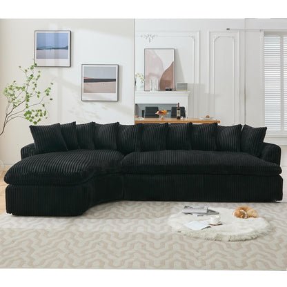 Modern L-Shaped Corduroy 4-Seat Modular Sectional Sofa with Curved Design and Back Cushions for Living Room