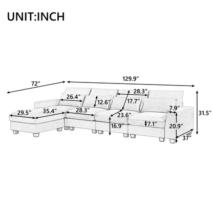 Modern L-Shaped Feather-Filled Sectional Sofa with Reversible Chaise and Pillows for Living Room