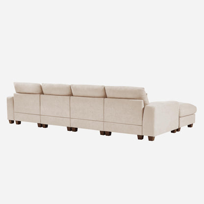 Modern L-Shaped Feather-Filled Sectional Sofa with Reversible Chaise and Pillows for Living Room