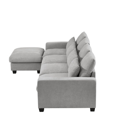 Modern L-Shaped Feather-Filled Sectional Sofa with Reversible Chaise and Pillows for Living Room