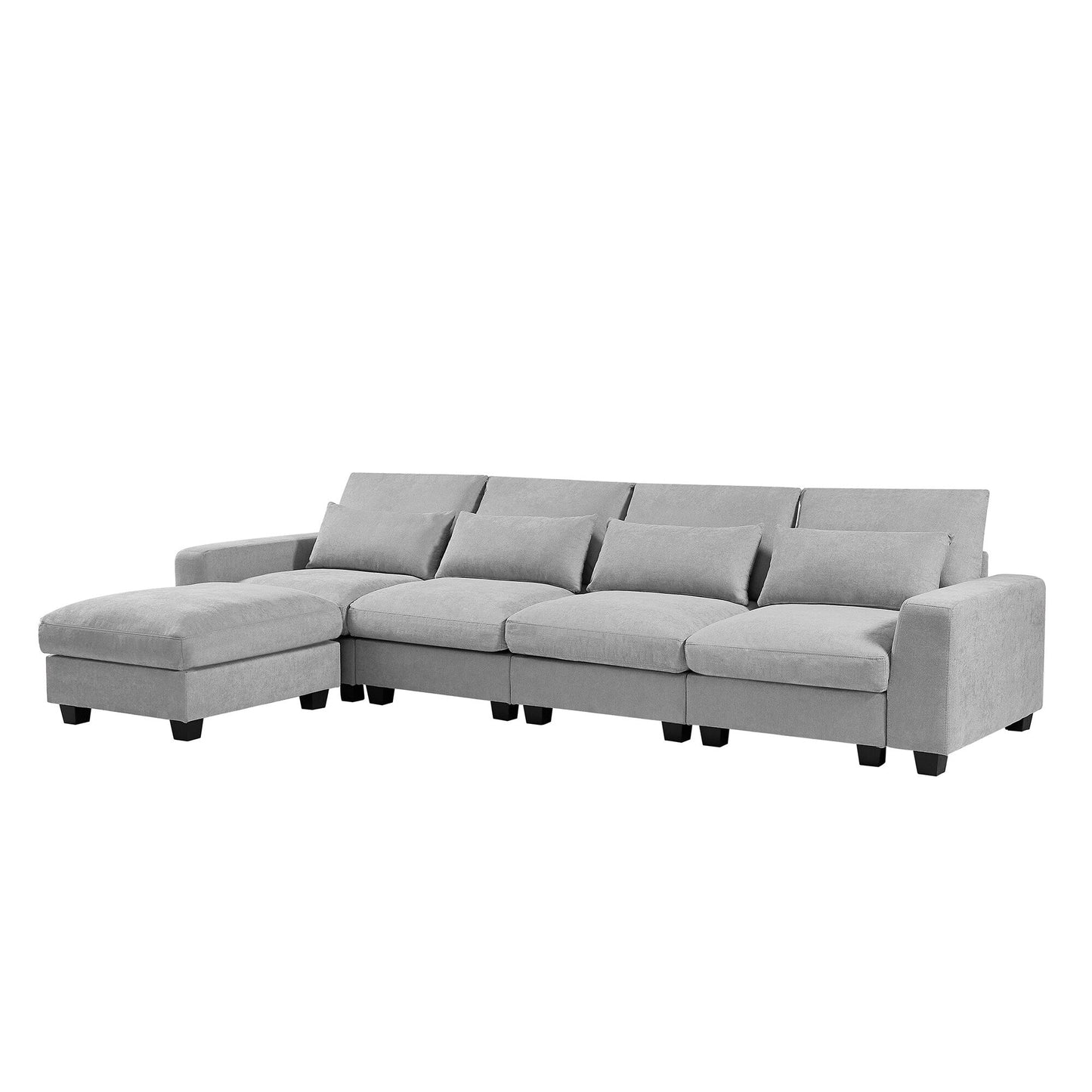 Modern L-Shaped Feather-Filled Sectional Sofa with Reversible Chaise and Pillows for Living Room