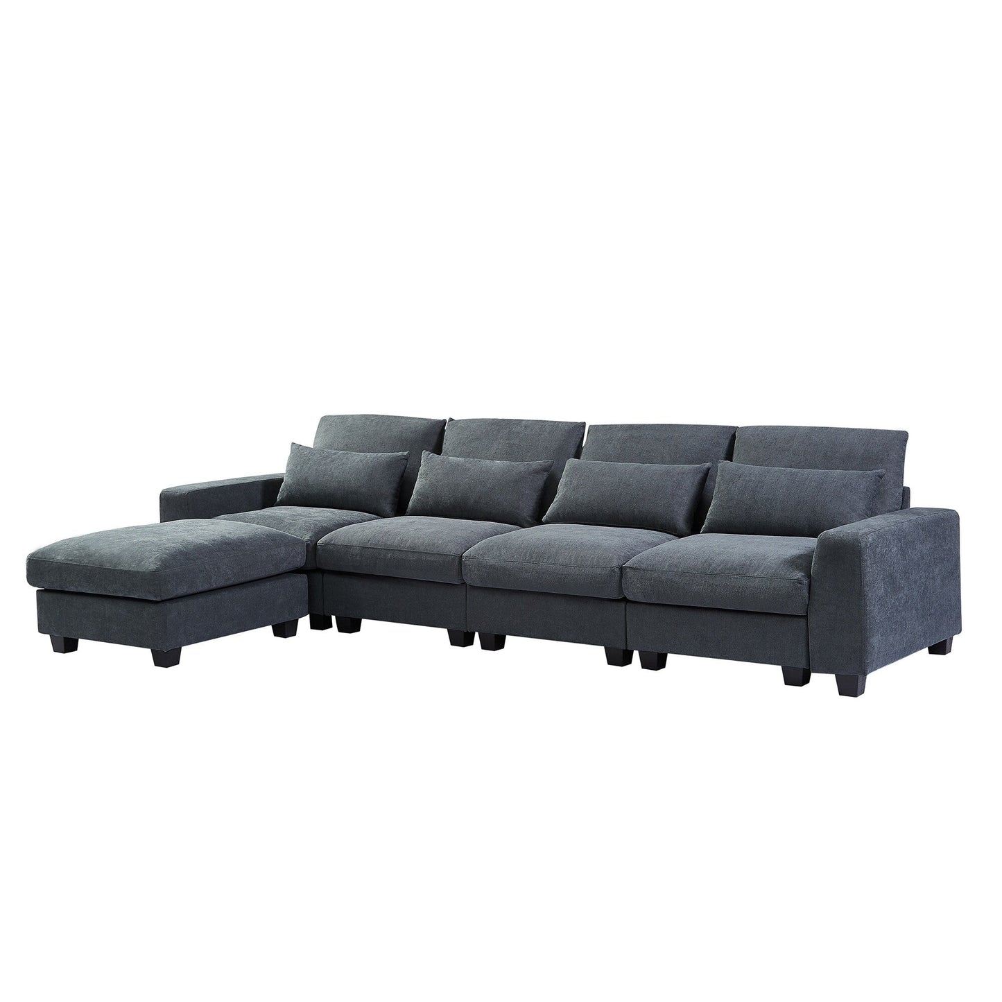 Modern L-Shaped Feather-Filled Sectional Sofa with Reversible Chaise and Pillows for Living Room