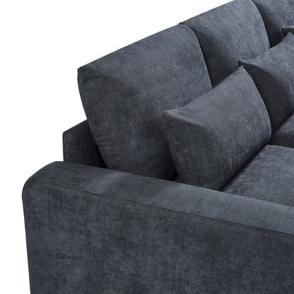 Modern L-Shaped Feather-Filled Sectional Sofa with Reversible Chaise and Pillows for Living Room
