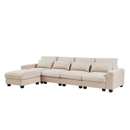 Modern L-Shaped Feather-Filled Sectional Sofa with Reversible Chaise and Pillows for Living Room