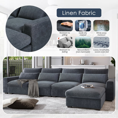 Modern L-Shaped Feather-Filled Sectional Sofa with Reversible Chaise and Pillows for Living Room