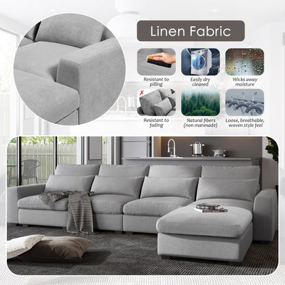 Modern L-Shaped Feather-Filled Sectional Sofa with Reversible Chaise and Pillows for Living Room