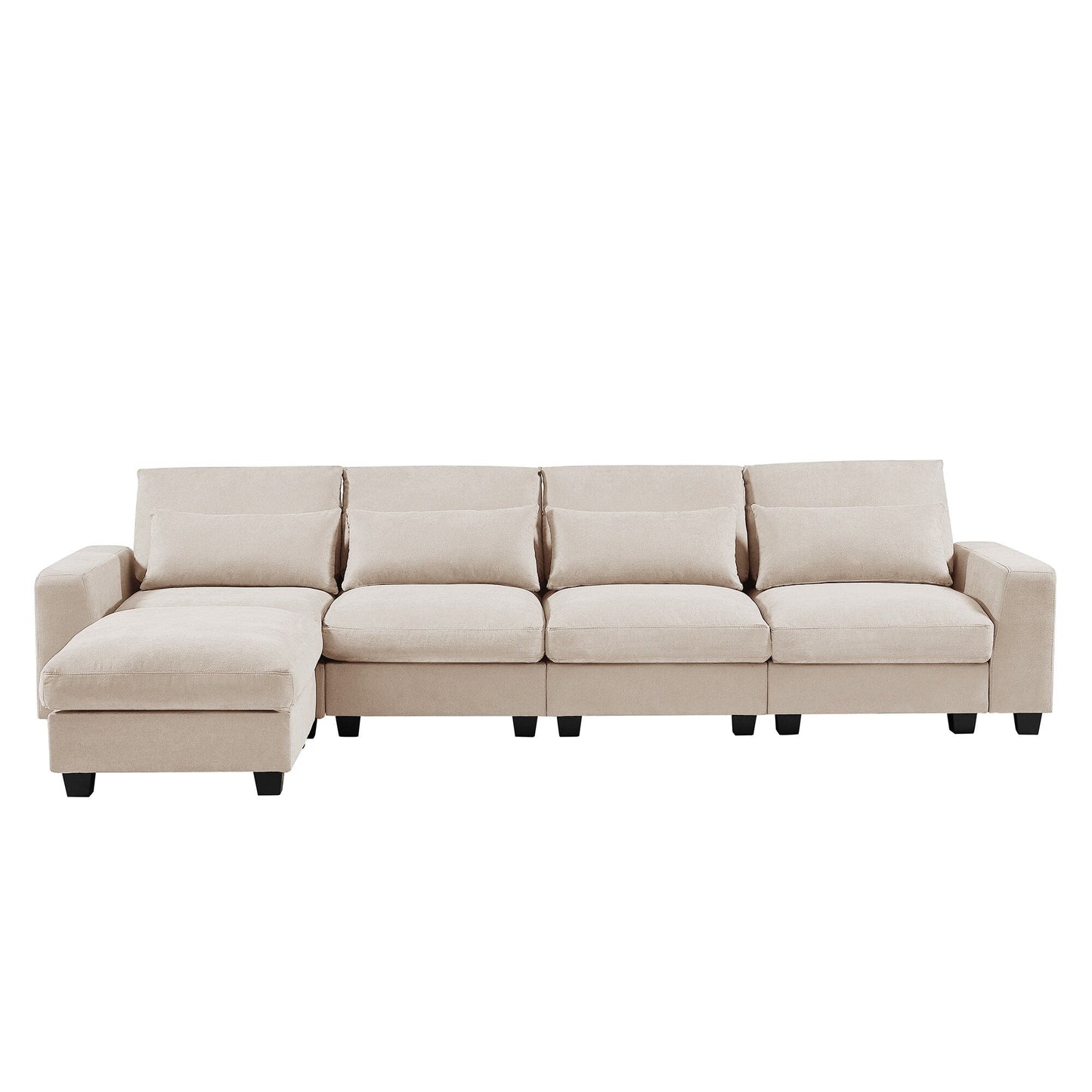 Modern L-Shaped Feather-Filled Sectional Sofa with Reversible Chaise and Pillows for Living Room