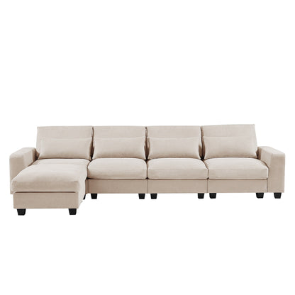 Modern L-Shaped Feather-Filled Sectional Sofa with Reversible Chaise and Pillows for Living Room