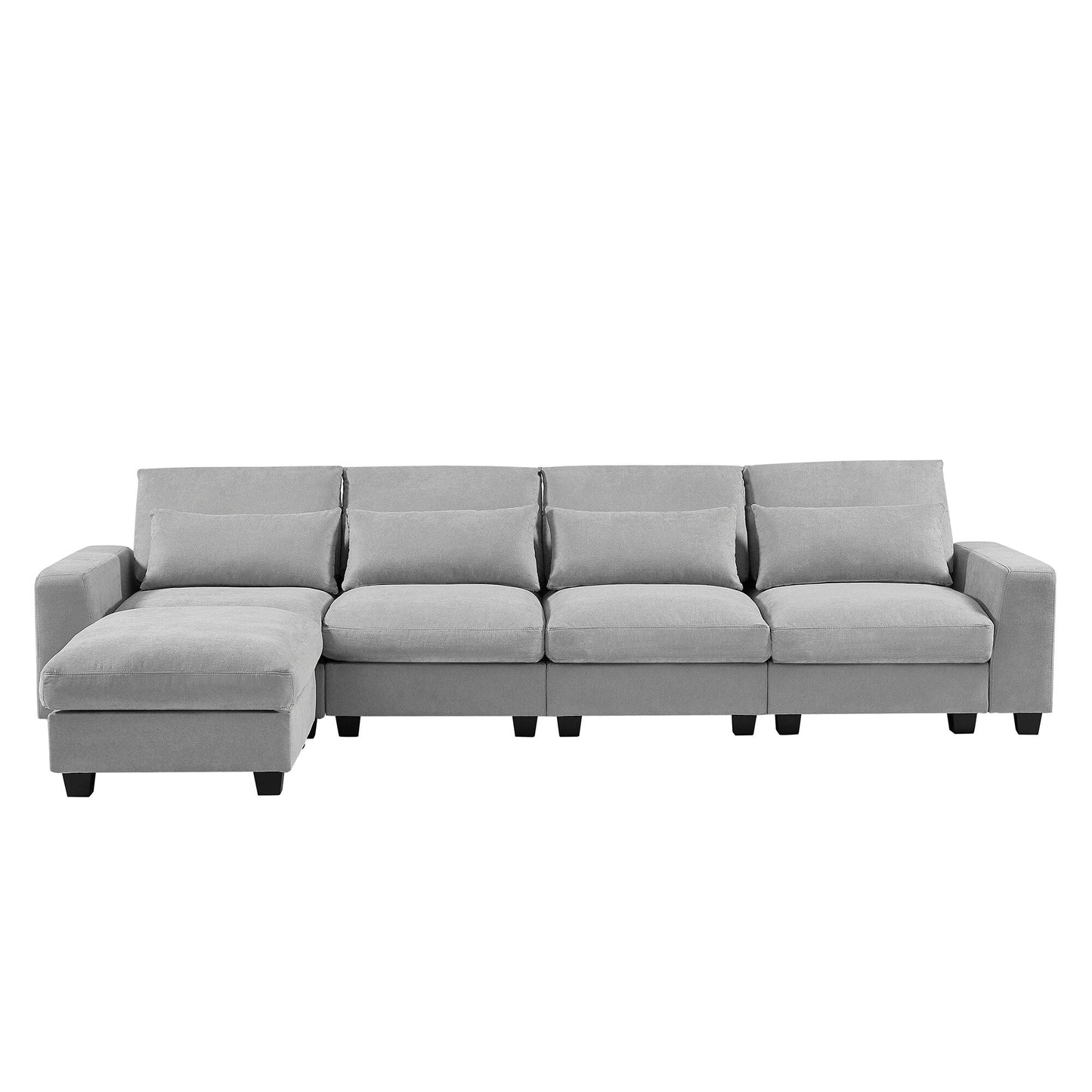 Modern L-Shaped Feather-Filled Sectional Sofa with Reversible Chaise and Pillows for Living Room
