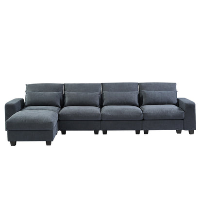 Modern L-Shaped Feather-Filled Sectional Sofa with Reversible Chaise and Pillows for Living Room